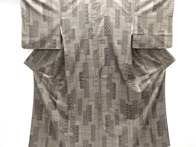 JAPANESE KIMONO / SILK / DORO OSHIMA TSUMUGI / WOVEN TANZAKU & FLORAL CLASSICAL PATTERN